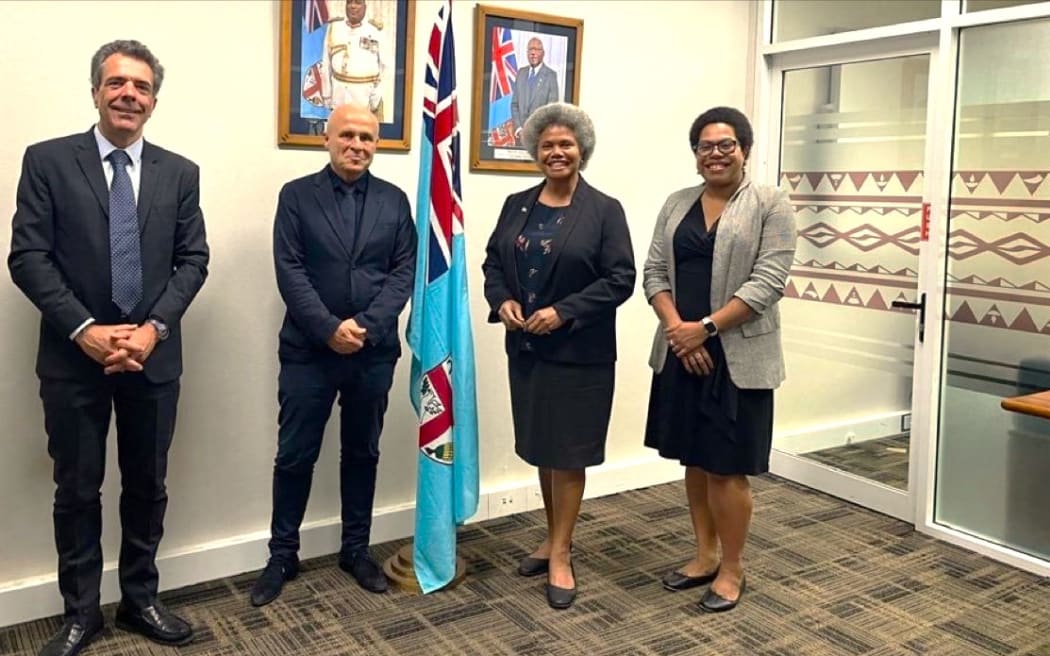 Special Envoy of the French President for the UNOC, Olivier Poivre d'Arvor, meets Fiji Assistant Minister for Foreign Affairs Lenora Qereqeretabua,  and French Ambassador François-Xavier Léger