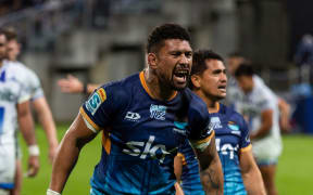 Moana Pasifika captain Ardie Savea celebrates