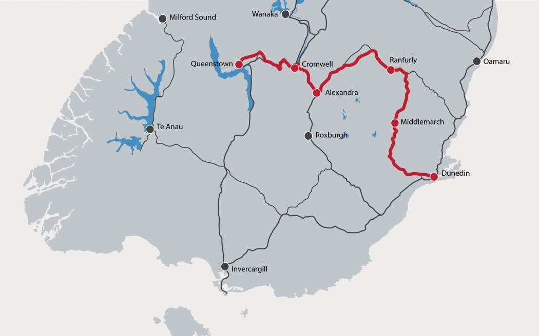 Map outlining Central Otago touring route.