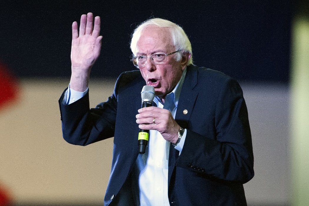 Democratic presidential candidate Vermont Senator Bernie Sanders addresses supporters during a campaign rally in Denver, Colorado.