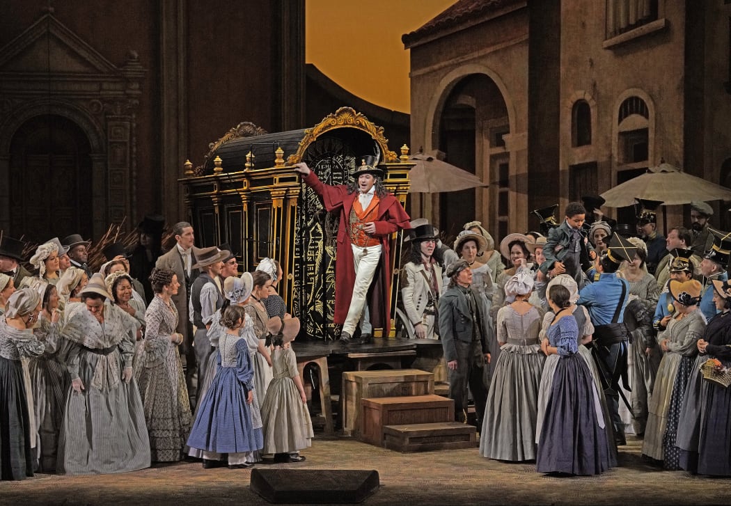 A scene from L'Elisir d'Amore at Metropolitan Opera