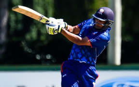 Jeet Raval hits out during a one-day game for the Auckland Aces.