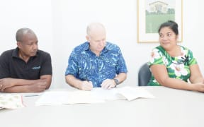 UNICEF Pacific's Cyriaque Sobtafo, New Zealand High Commissioner Paul Wallis and Kaaro Neeti from the Kiribati Ministry of Health.