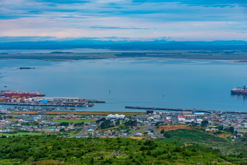 Aerial view of Bluff town in New Zealand