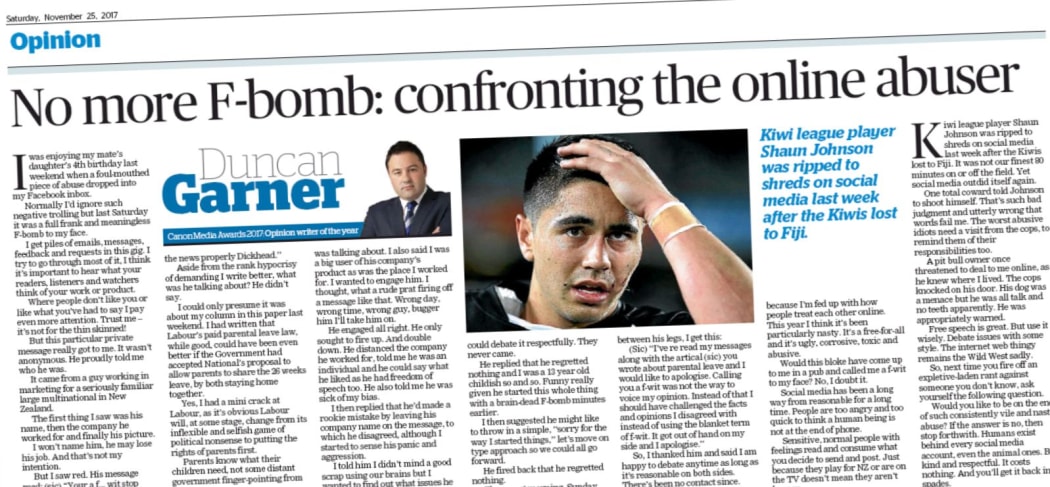 Duncan Garner's account of taking on the trolls