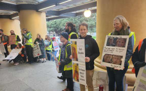 Striking teachers at Wellington Railway Station