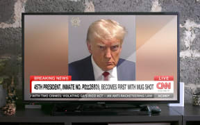 Illustration - 45th US president, Donald Trump, inmate No. PO1135809, becomes first with mug shot. August 23rd 2023, Atlanta, Georgia (USA), CNN screenshot.
Illustration - Le 45e president des Etats-Unis, Donald Trump, matricule PO1135809, devient le premier president americain avec une photo de detenu. Le 23 aout 2023, Atlanta, Georgie (USA), capture d ecran de CNN. (Photo by David Himbert / Hans Lucas / Hans Lucas via AFP)
