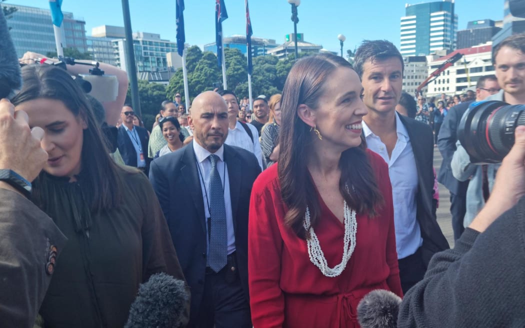 Jacinda Ardern exits Parliament for the final time as prime minister of New Zealand, greeted by fellow MPs, staff and onlookers.