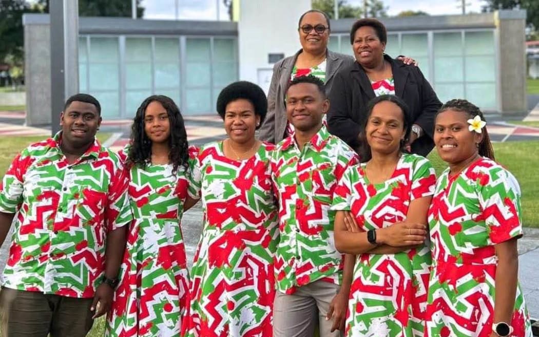 Fijian music collective Vatu Dei: (Back L-R) Neomai Jikowale Timaleti Bose. (Front row L-R) Jonetani Tawake, Pasepa Leba, Sereima Adidrodro, Josevata Bose, Esther Traill,  Maca Qauqau.
