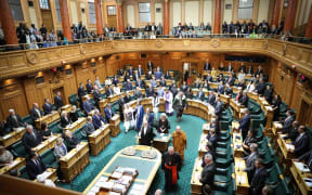 Leaders of faith communities join the Speaker Trevor Mallard in his procession into Parliament. The interfaith group includes representatives of the Islamic, Jewish, Buddhist, Sikh, Hindu, Ratana, Catholic, Anglican and Presbyterian faiths and churches.