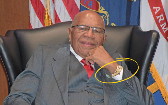 Prime Minister Sitiveni Rabuka sporting a gold Rolex watch (circled).