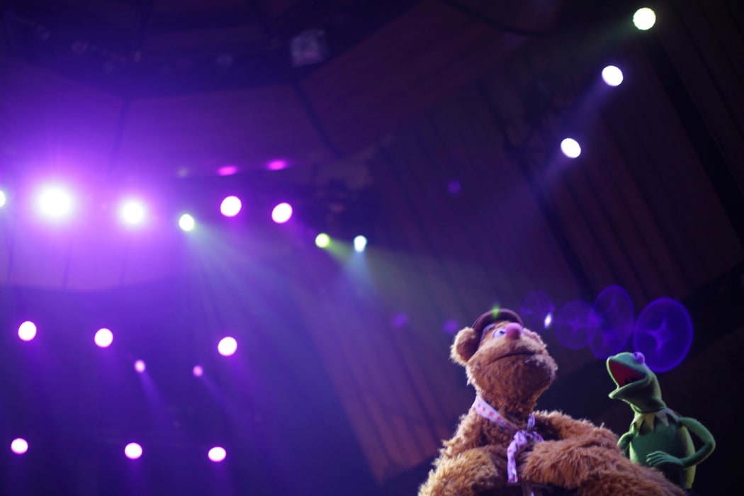 Fozzie Bear and Kermit onstage at The Jim Henson Retrospectacle