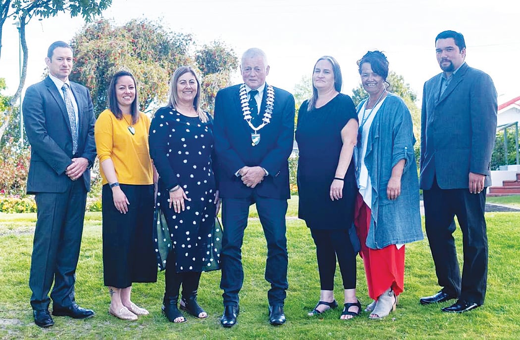 Five of Wairoa's seven elected members identify as Māori. The council is made up of Jeremy Harker, left, Melissa Kaimoana, Denise Eaglesome-Karekare, Mayor Craig Little, Danika Goldsack, Hine Flood and Chaans Tumataroa-Clarke.
