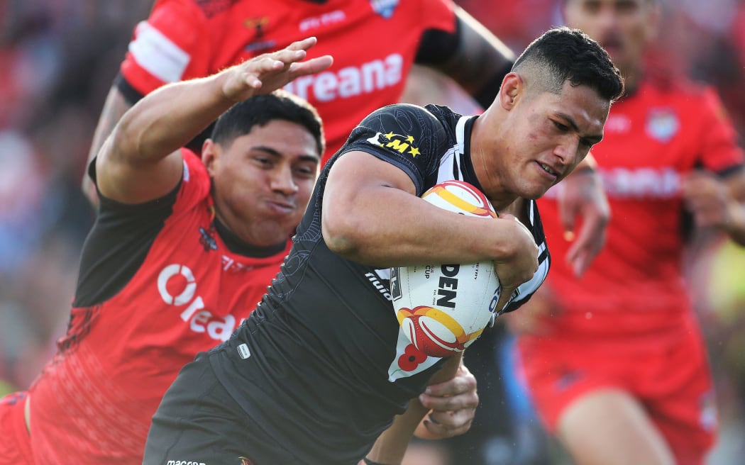 New Zealand fullback Roger Tuivasa-Sheck in action during the Rugby League World Cup 2017 Pool B match - New Zealand Kiwis v Tonga played at Waikato Stadium.