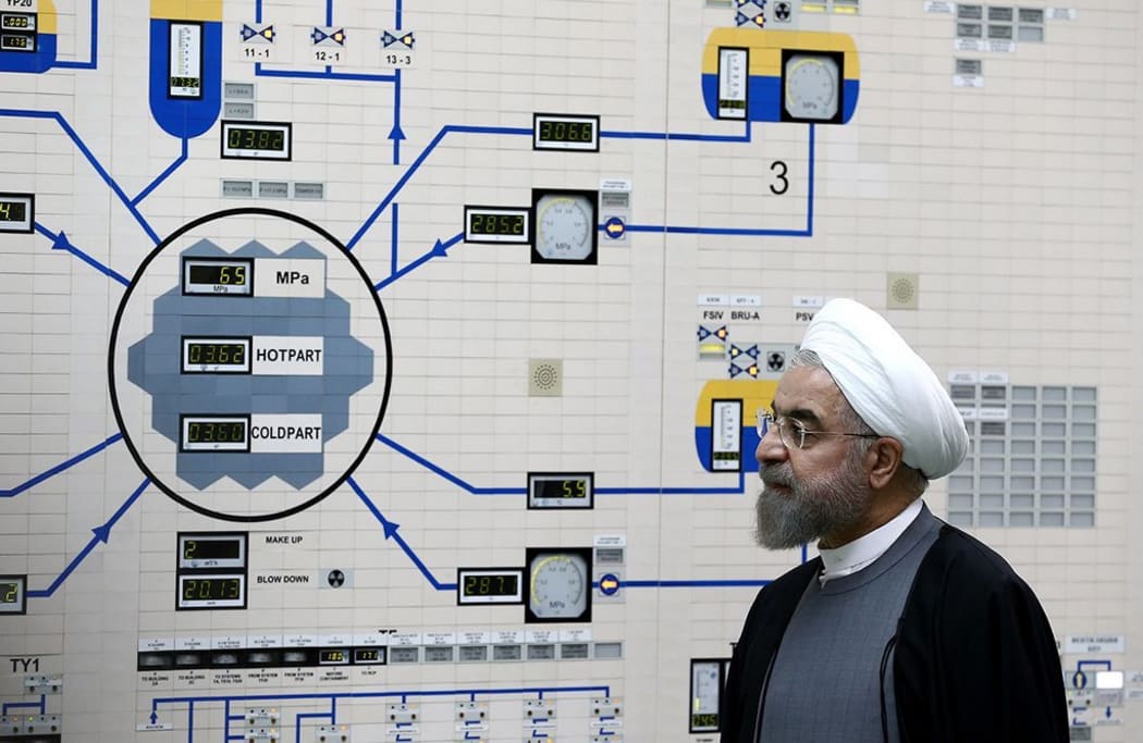 Iranian President Hassan Rouhani at the control room of the Bushehr nuclear power plant.