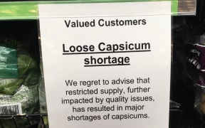 This was the sign greeting shoppers in search of capsicums at one Auckland supermarket