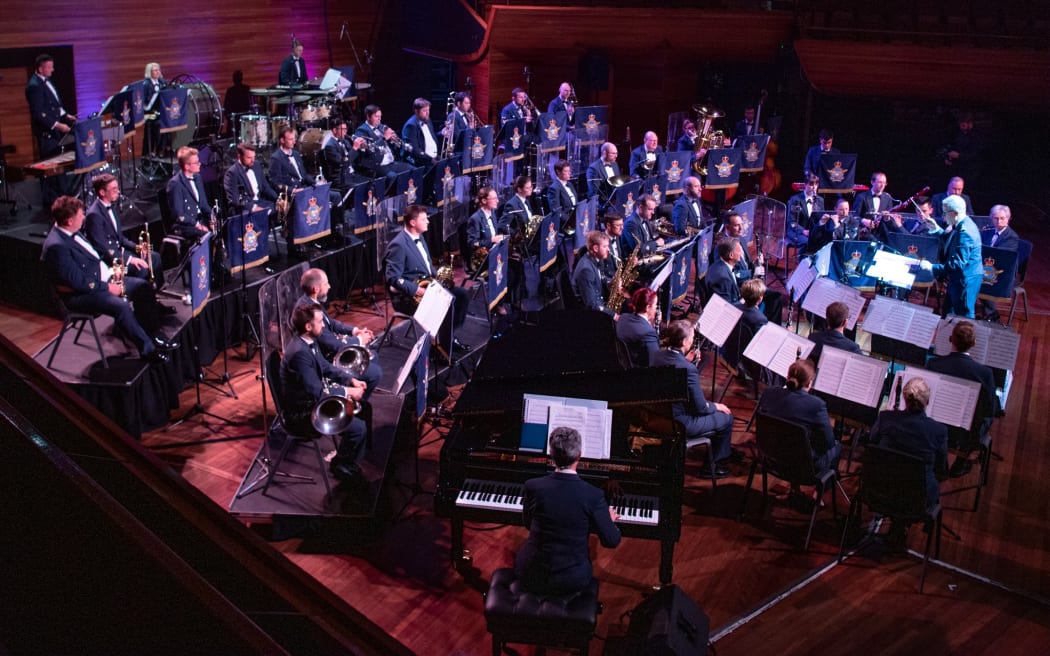 The Royal New Zealand Air Force Band performing at the Michael Fowler Centre, On Sunday, 25 September 2021.