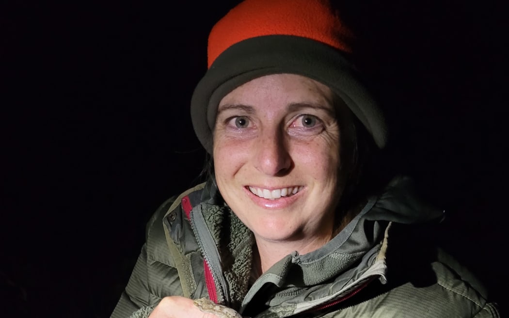 Doc biodviersiy ranger Allanah Purdie holding one of the geckos