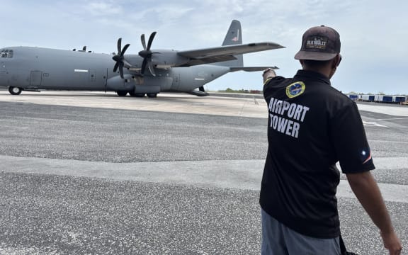 Demonstrating the ramped up focus on deportations under the Trump administration, US Immigration and Customs Enforcement used a military plane for the first time ever in June to deliver 18 Marshallese deported from the US to Majuro. Photo: Office of National Security, Marshall Islands.