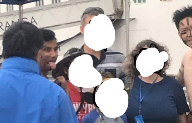 Non-Māori cruise ship staff wear fake moko, perform pōwhiri for tourists.