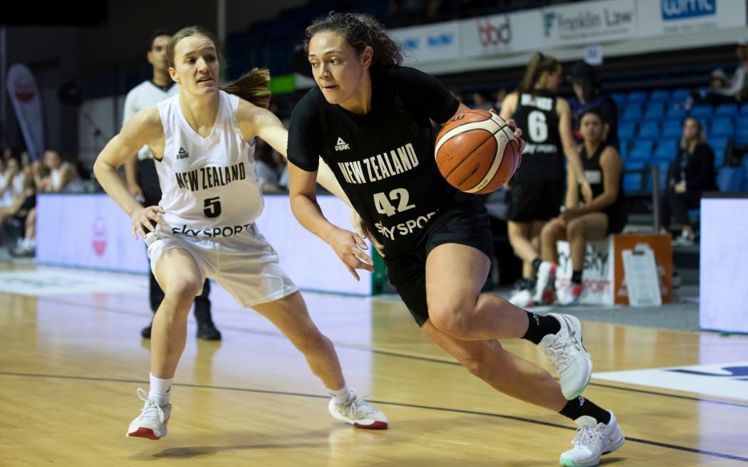 Black team Ella Fotu during the New Zealand Tall Ferns Showcase before the NZ National Basketball League Grand Final held at Trusts Stadium, Auckland, New Zealand.