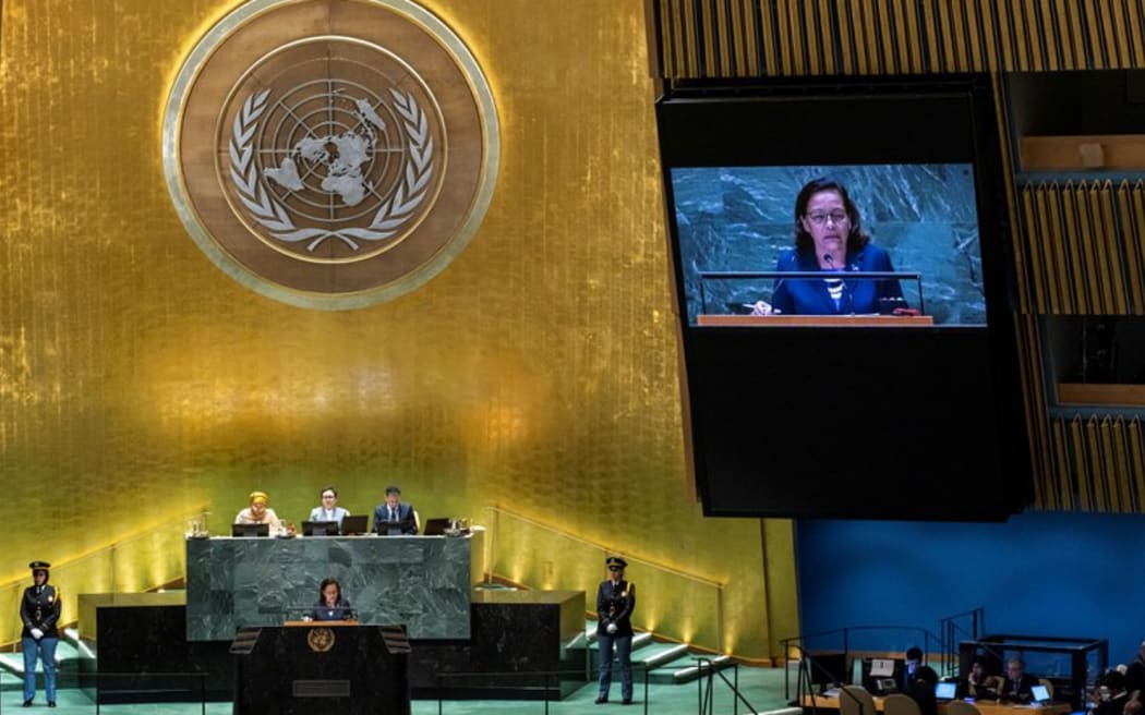 President of the Republic of the Marshall Islands Hilda Heine addresses the 79th United Nations General Assembly at U.N. headquarters in New York, U.S., Sept. 25, 2024. [Reuters/Eduardo Munoz]