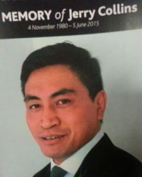 The cover of the memorial booklet at Jerry Collins' funeral.