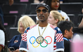 Snoop Dogg at the basketball men's quarterfinal between Brazil and United States during the Paris Olympic Games on 6 August, 2024.