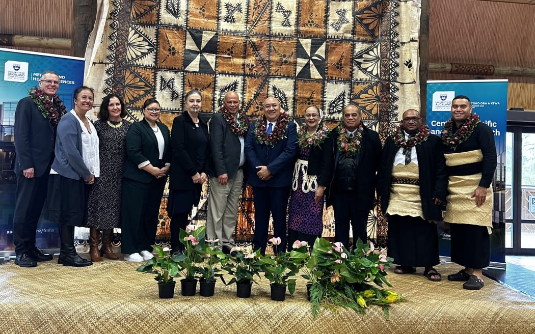 Dr Saia Ma'u Piukala, center, with Aotearoa's Pacific community leaders at the University of Auckland.