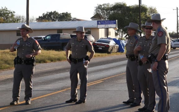 Police block a road in Sutherland Springs, Texas.