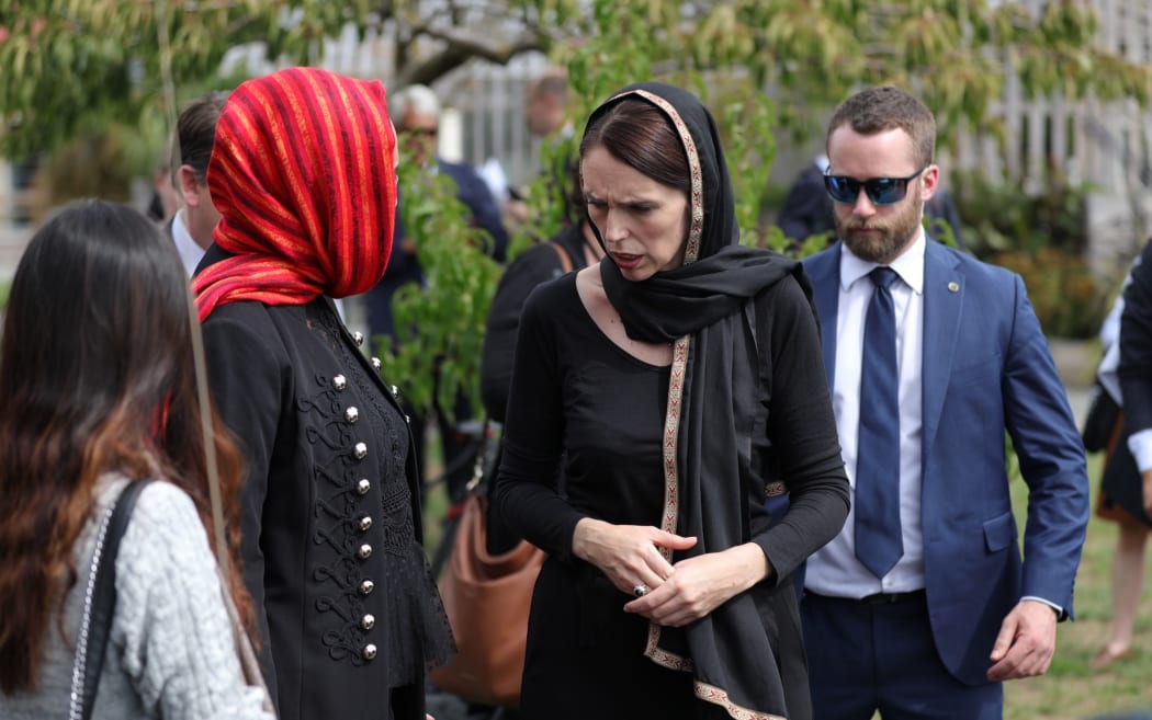 Jacinda Ardern at a local community meeting in Christchurch