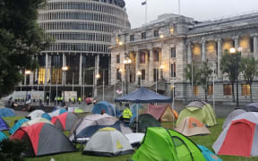 Protesters camped on Parliament grounds for a second night.
