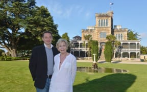 Norcombe Barker and his mother Margaret Barker in front of their Larnach Castle.