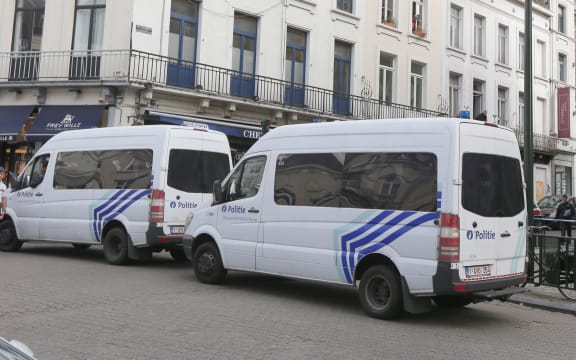 Police vans at the Jewish Museum in Brussels after the shooting.