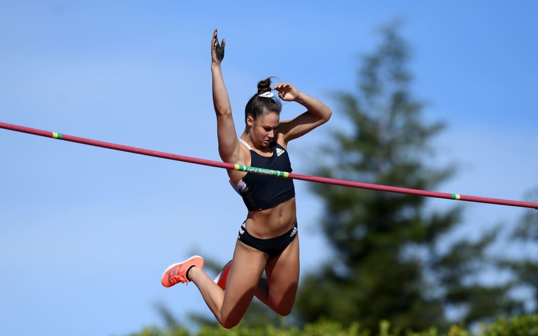 Olivia McTaggart, Pole Vaulter at the Potts Classic, Hastings 2021.