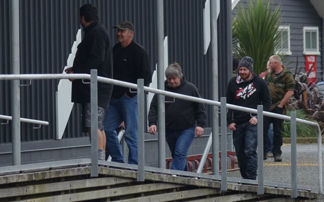 Solid Energy workers arriving at the Westport meeting.