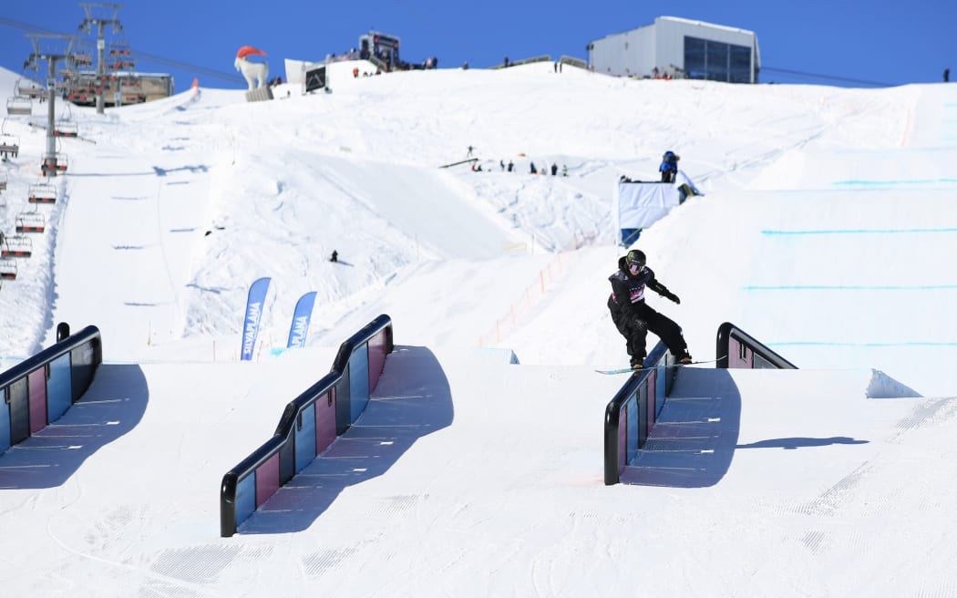 Zoi Sadowski-Synnott in action at the snowboard Slopestyle world championships in Switzerland.
