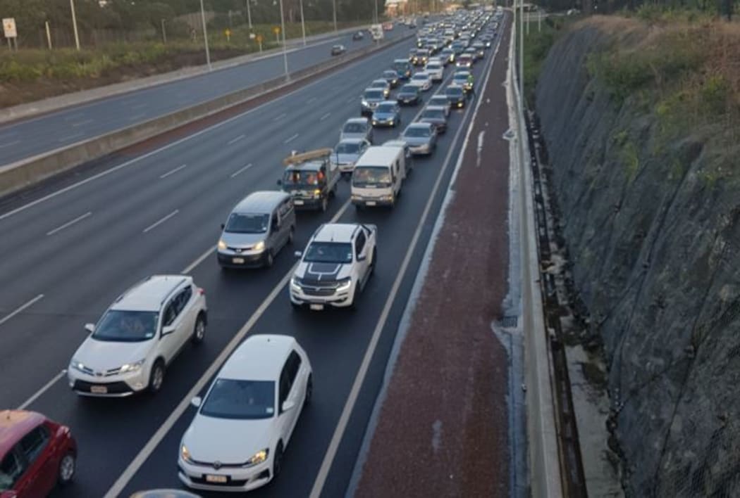 Traffic is backing up on the motorway.