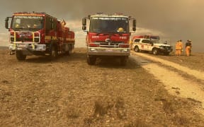 Fire crews respond to a blaze at Mt Cole west of Beaufort in Victoria, Australia.