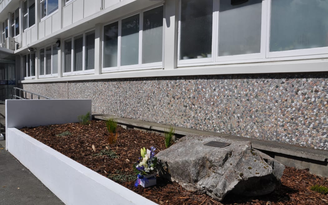 A memorial stone for police officer Lyn Fleming was unveiled outside the Nelson Central Police Station.