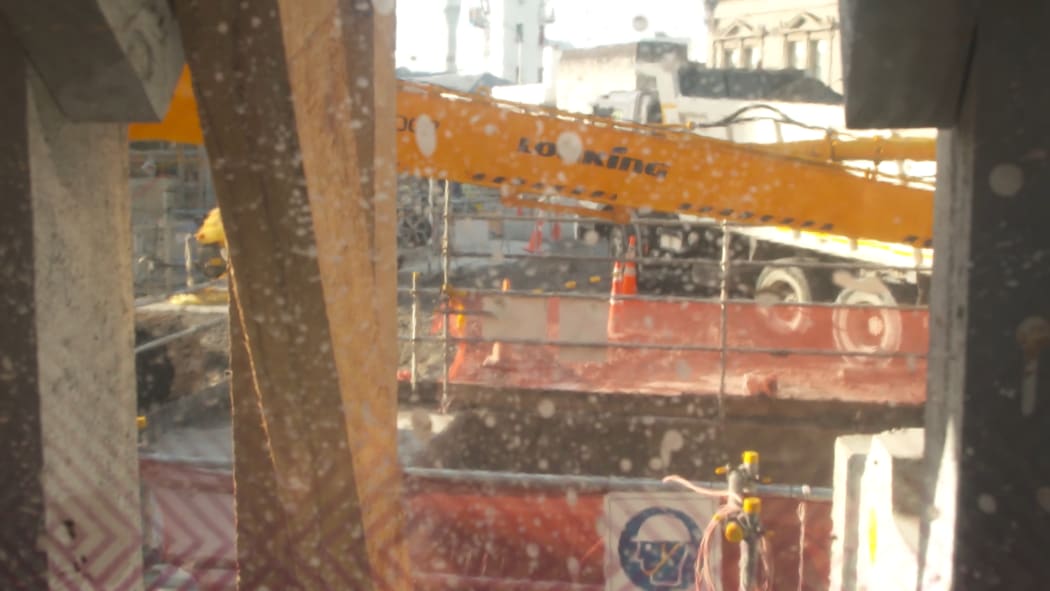Blocked footpaths around the City Rail Link works at Beresford Square.