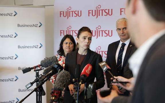 Jacinda Ardern with Ayesha Verrall, left, Stuart Nash, right.