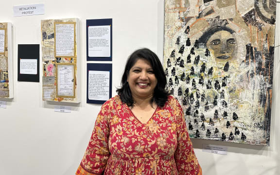 Seema Singh at her exhibition in Wellington.
