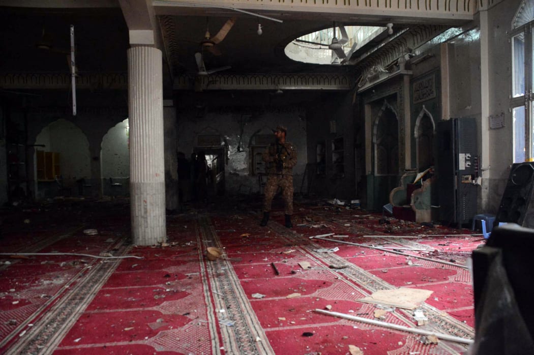 Inside view of the Shia mosque in northwestern at a Shia mosque in the northwestern city of Peshawar, Pakistan, on March 4, 2022. A suicide bomber blew himself up during weekly Friday prayers.