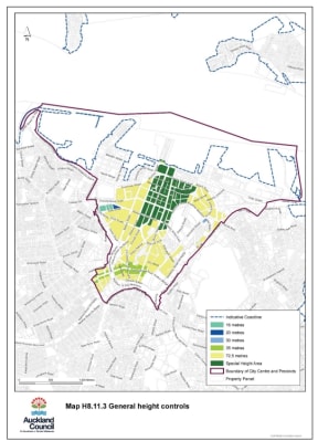 A map of the new Auckland City centre building height zones, recommended by IHP, including an extension of a
Special Height Area.