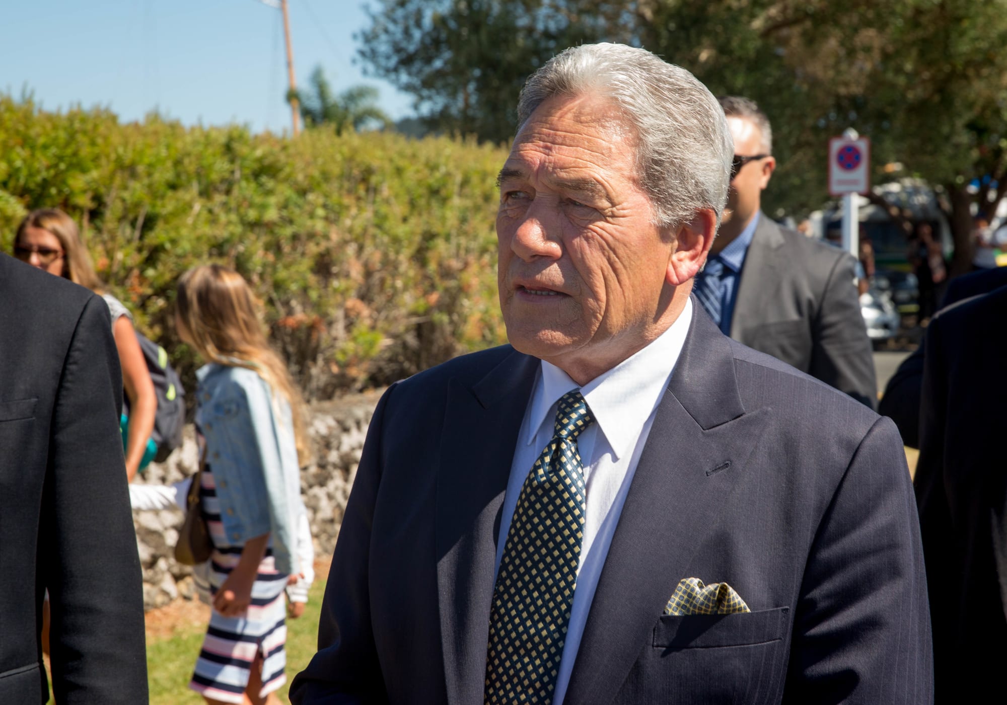 Winston Peters outside Te Tii Marae. Mr Peters was threatened with arrest after protesting the ban on media in the marae.