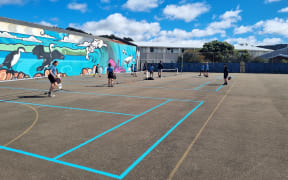 Kids at Evans Bay Intermediate in Wellington, play padder tennis during lunchtime.