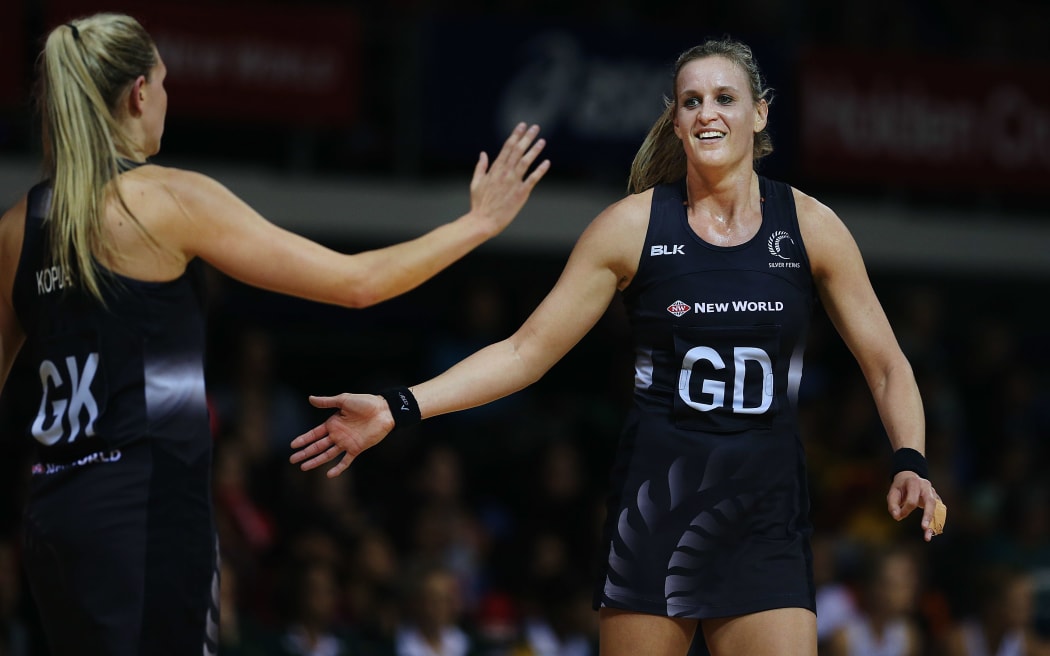 Silver Fern captain Casey Kopua Leana de Bruin in their 67-28 over South Africa