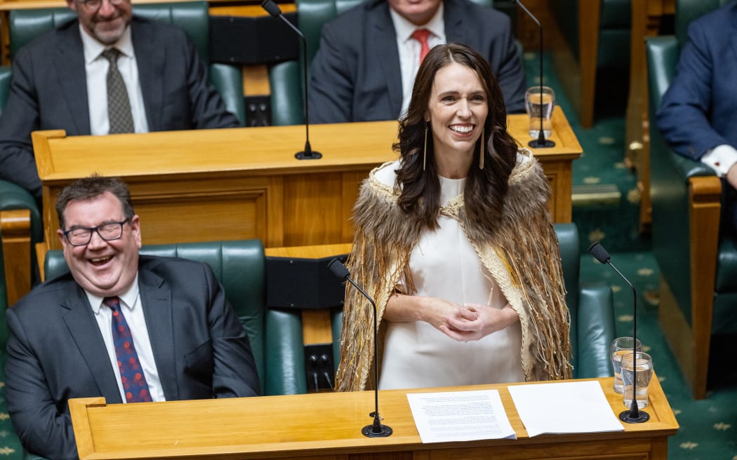 Jacinda Ardern gives her valedictory speech to a packed debating chamber at Parliament.