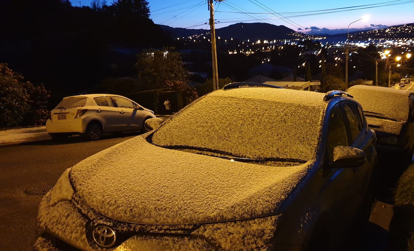 Snow in Dunedin this morning.